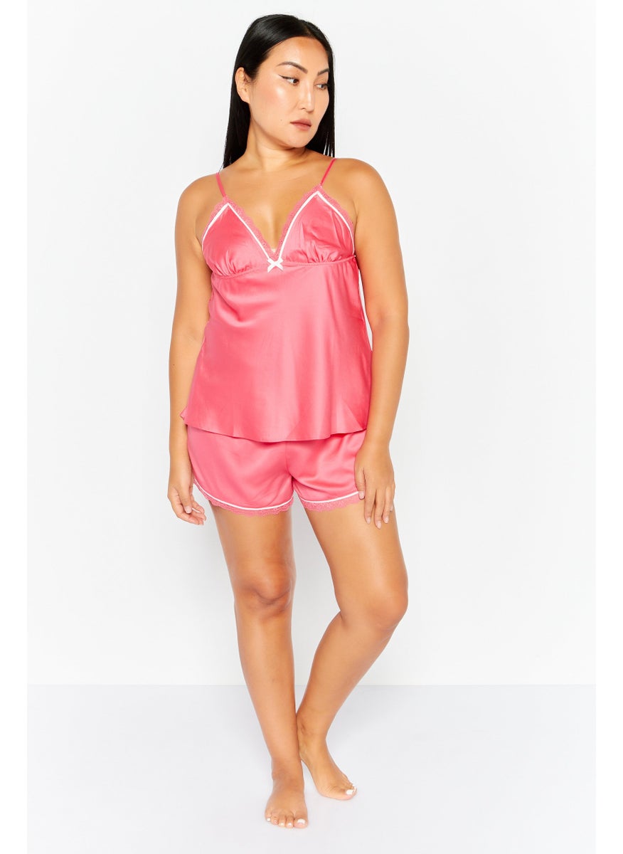 Flora By Flora Nikrooz - Women 2 Pieces Plain Pajama Set, Coral - Image 1