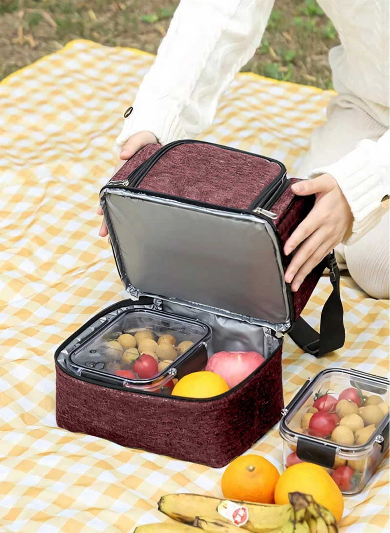 flâneur Double-Deck Insulated Lunch Bag with Handle and Front Pocket - Large Capacity, Stylish and Durable Design for School and Travel, Thermal and Versatile for All Needs