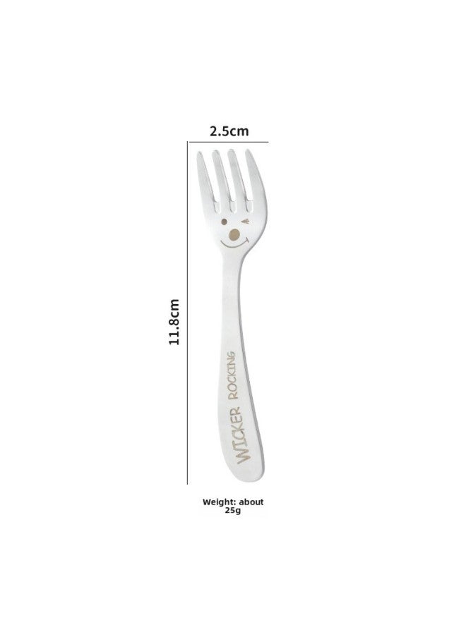 304 Stainless Steel Children Spoon Kindergarten Cartoon Tableware Baby Food Supplement Spoon Cute Feeding Spoon Fork-Specifications:Smiley-four-tine Fork - Image 1