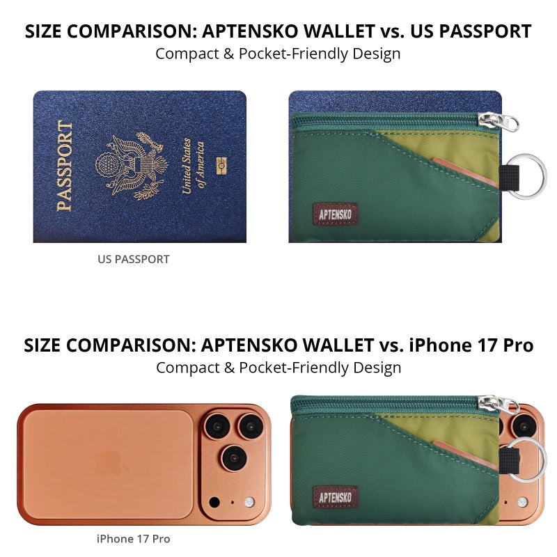 APTENSKO RFID Blocking Travel Wallet with Adjustable Lanyard, Small Nylon Zipper Pouch and Badge Holder for ID, Credit Cards, Cash, Keys, Commuters (ForestGreen+OliveGreen) - Image 3