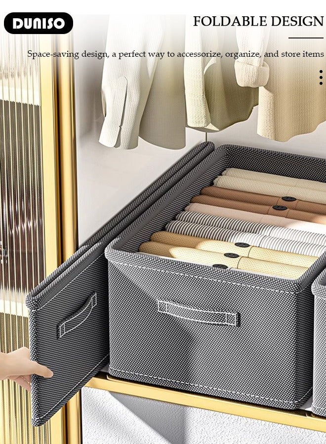 DUNISO 5 Pieces Foldable Closet Storage Organizer, Washable Closet Storage Boxes with Carrying Handles, Stackable Wardrobe Clothes Organizer, Closet Storage Basket, Cube Storage Bin for Clothes Wardrobe Home Bedroom Office - Image 2