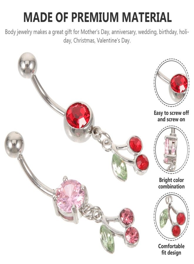 PACKOVE Dangling Belly Button Rings Cherry Belly Ring Belly Button Piercing Fruit belly rings belly Piercing Jewelry Belly Ring For Women - Image 3