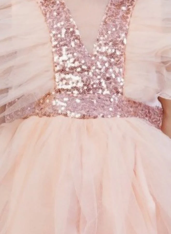 BELLA MODA Sequin Detail Mesh Frill Sleeves Skater Dress by Styli