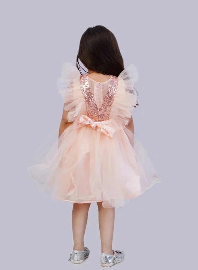 BELLA MODA Sequin Detail Mesh Frill Sleeves Skater Dress by Styli