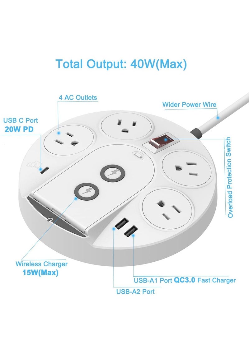 KASTWAVE 20W USB C PD Power Strip Surge Protector with Wireless Charger Tower, Travel Power Strip Delivery Charging with USB C for Phone Laptops Desk Office , 1 USB C/2 USB A Ports/4 AC Outlets Plug (UK Plug)  - Image 2