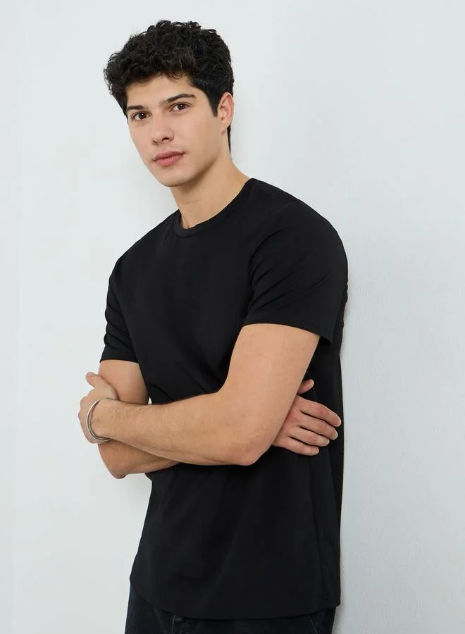 Styli Men Black Cotton Crew Neck T-Shirt