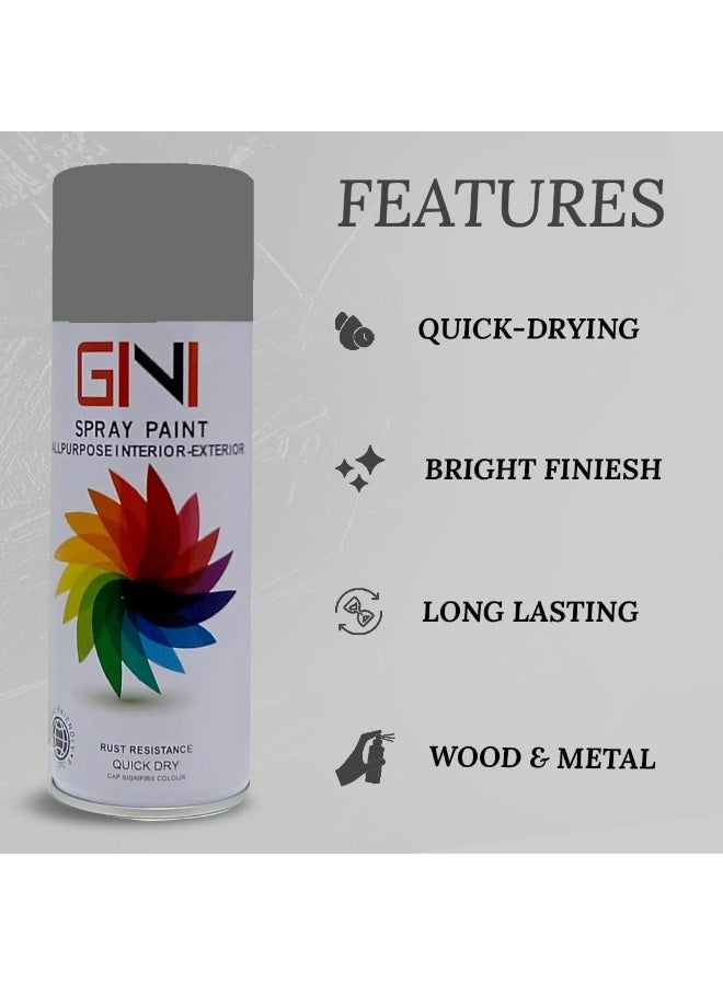 GINI All-Purpose Spray Paint - 450 ML - Grey - Fast Quick Dry Paint, All Weather Rust-Resistant Interior & Exterior Acrylic Paint (Pack of 1) - Image 2