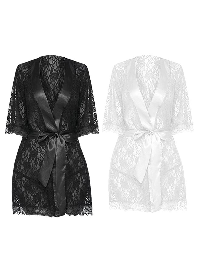 MARGOUN 2 Pack Womens Medium Size Robes Babydoll Robe Transparent Lace Deep V-Neck Short Lingerie Sleepwear Soft Kimono Bathrobe Dressing Gown Nightwear /M(bust 84-88/waist 68-72/hip 92-96) - Image 3