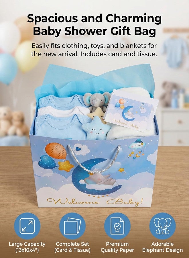 GFInYHM 13" Baby Boy Gift Bag for Baby Shower or Birthday with Handle, Tissue Paper and Greeting Card (Elephant) - Image 5