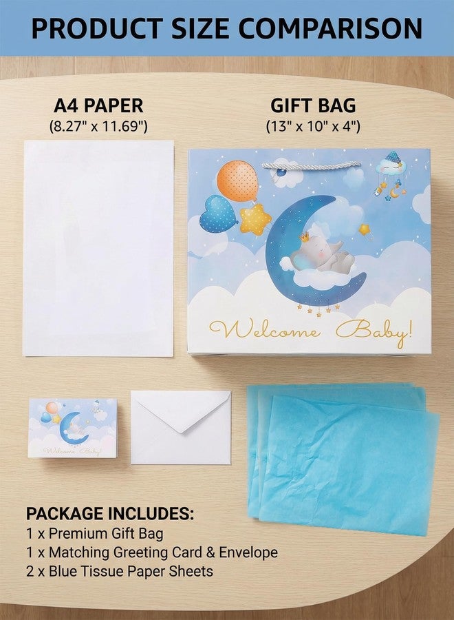 GFInYHM 13" Baby Boy Gift Bag for Baby Shower or Birthday with Handle, Tissue Paper and Greeting Card (Elephant) - Image 4