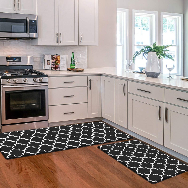 KMAT Kitchen Mat 2 PCS Cushioned AntiFatigue Floor Mat Waterproof Kitchen Mats and Rugs Heavy Duty PVC Ergonomic Comfort Standing Foam Mat for Kitchen Floor Home Office Sink LaundryBlack