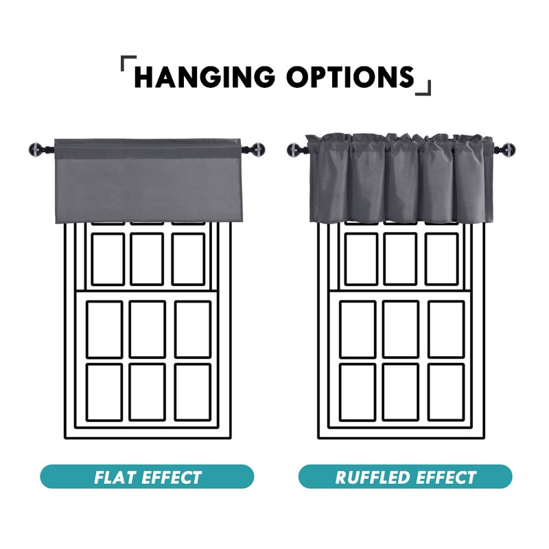 JIUZHEN Valance Curtains for Kitchen Window Valances for Living Room/Basement Window Curtains Bathroom Thermal Insulated Short Rod Pocket Curtain Panels,Dark Grey,42 x 18 Inches,1 Panel - Image 5