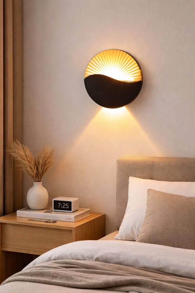 FILLISKA Aluminium Indoor/Outdoor Luxurious Sun&Black Moon Wall Lamp (Sun&Black Moon) - Image 1