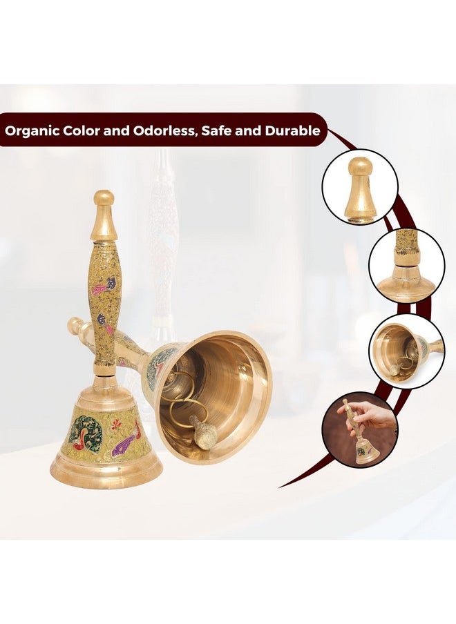 Hashcart Hashcart Brass Pooja Bell for Mandir Hand Bell - Pooja Handbells - Indian Religious Puja Ghanti for Temples Diwali Decorations - Christmas Bells Colorful Jingle Bel ( Yellow )  - Image 4