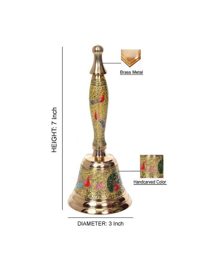 Hashcart Hashcart Brass Pooja Bell for Mandir Hand Bell - Pooja Handbells - Indian Religious Puja Ghanti for Temples Diwali Decorations - Christmas Bells Colorful Jingle Bel ( Yellow )  - Image 2