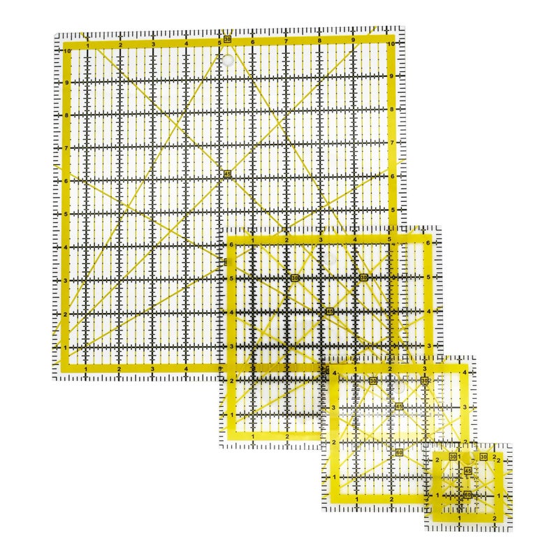 Tsxioua Quilting Rulers,Sewing Rulers,4 Piece Quilting Square Templates Yellow(2.5"X2.5",4.5"X4.5",6.5"X6.5",10.5"X10.5") - Image 1