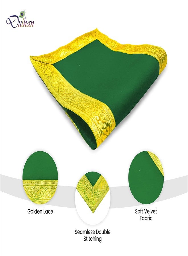 Dulhan Velvet Pooja Cloth Aasan for Mandir, Temple Altar Cloth with Golden Border Color (Green) Size (8 * 10 in) Pack of 3 - Image 4