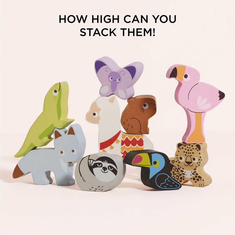 Le Toy Van - Wooden Andes Stacking & Bag - Petilou Forest Building Blocks Stacker & Bag - Educational Balancing Activity Toy for Kids Age 18 Months + - Tropical Animal Blocks - Image 5