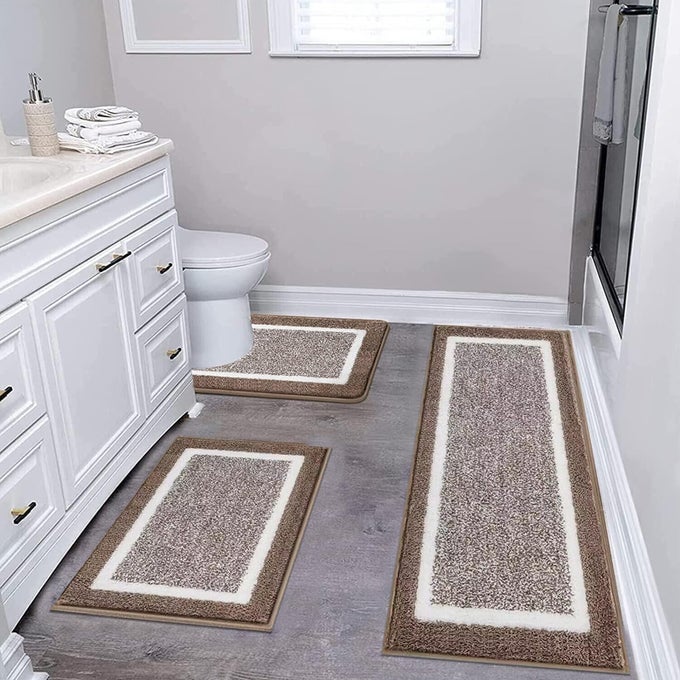 3 PIECE PLUSH BATH MAT SET NON SLIP SHAGGY BATHROOM MATS WITH USHAPED CONTOUR TOILET MAT FOR BEDROOM LIVING ROOM