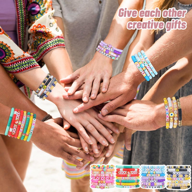 LUYI 32 Pcs Preppy Jewelry Bracelets for Women Clay Bead Colorful Surfer Heishi Bracelet Set Stackable Beaded Friendship Stretch Bracelets Boho Y2K Summer Beach Elastic Layering Bracelets - Image 2