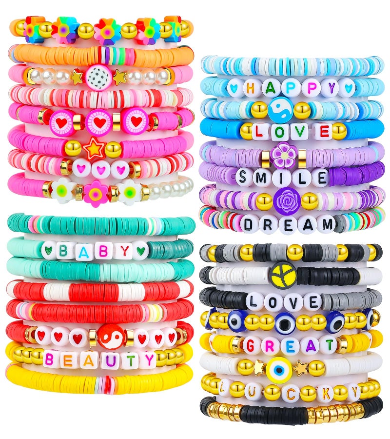 LUYI 32 Pcs Preppy Jewelry Bracelets for Women Clay Bead Colorful Surfer Heishi Bracelet Set Stackable Beaded Friendship Stretch Bracelets Boho Y2K Summer Beach Elastic Layering Bracelets - Image 1