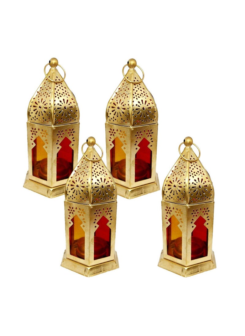 Good Will Crafts Good Will Crafts Decorative Iron Hanging Moroccan LanternLaltern Lamp with Tealight Candle Holder 17 X 9 cm Set of 4 Combo Golden  - Image 4