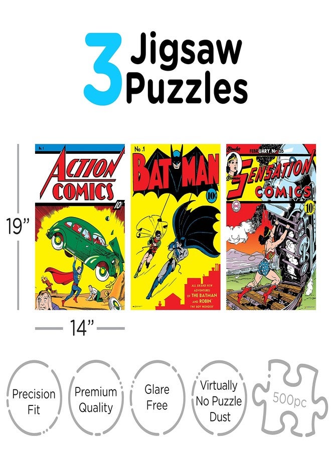 Aquarius DC Comics 3 x 500 Piece Jigsaw Puzzle Set with Bonus Poster - Superhero Puzzle Pack for Adults, Kids & Families | Superman, Batman & Wonder Woman - Image 2
