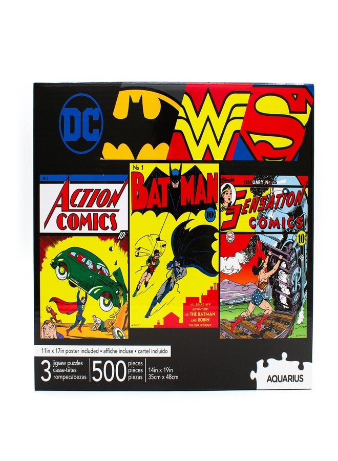 Aquarius DC Comics 3 x 500 Piece Jigsaw Puzzle Set with Bonus Poster - Superhero Puzzle Pack for Adults, Kids & Families | Superman, Batman & Wonder Woman - Image 1