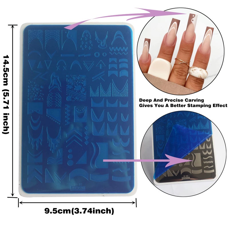 Mezerdoo Swirl French Line Nail Stamping Plates French Tip Nail Stamp Plate Geometric Wave Stripes Snake Flower Nail Art Stamper Stencils Printing Template 2pcs Large Stainless Steel Nail Art Tools 14.5Ã—9.5cm - Image 2