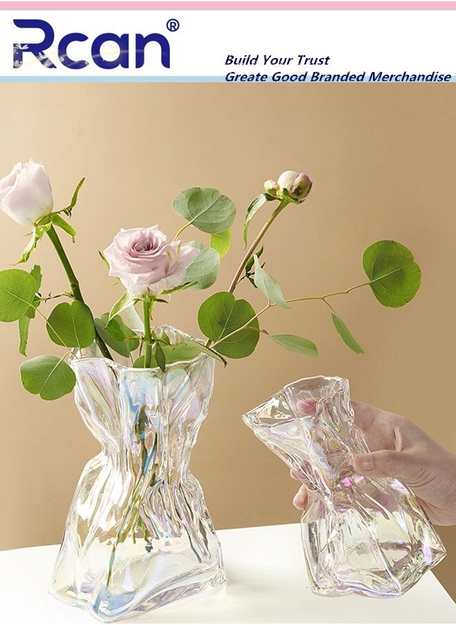 Rcan Creative Clear Glass Vase Craft Aesthetic Decorative Small Flower Vase Hydroponic Plant Desktop Ornament Geometric Vase for Flowers Rose Home and Office  - Image 2