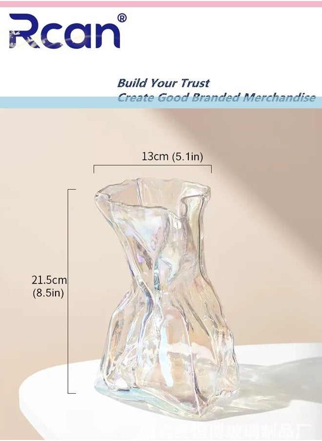 Rcan Creative Clear Glass Vase Craft Aesthetic Decorative Small Flower Vase Hydroponic Plant Desktop Ornament Geometric Vase for Flowers Rose Home and Office  - Image 4