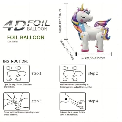 DUILE 5 Pcs Self Standing Unicorn Balloons - 3D Rainbow and Star Foil Balloons for Birthday Party Decorations and Supplies - Image 5