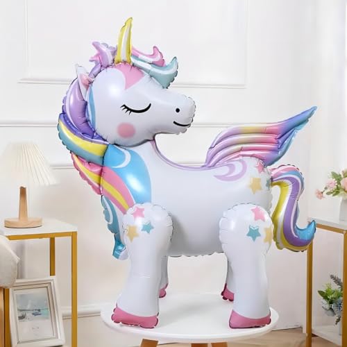 DUILE 5 Pcs Self Standing Unicorn Balloons - 3D Rainbow and Star Foil Balloons for Birthday Party Decorations and Supplies - Image 4