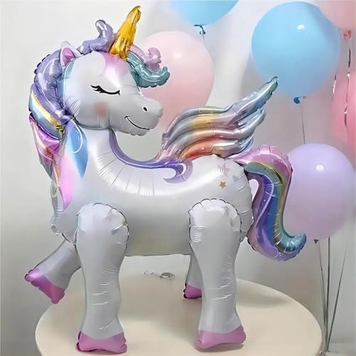 DUILE 5 Pcs Self Standing Unicorn Balloons - 3D Rainbow and Star Foil Balloons for Birthday Party Decorations and Supplies - Image 3
