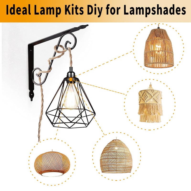 HESSION Rattan Wrapped Extension Hanging Lantern, Plug-in Pendant Light with Hemp Cord - 15ft, E26/E27 Compatible Vintage Fabric Lamp - Ideal for Rustic and Boho Style Decor - Image 4
