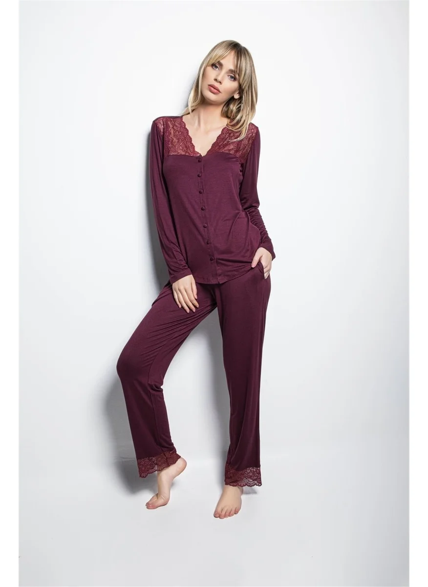 Monamise 19230 Women's Claret Red Long Sleeve Pajama Set