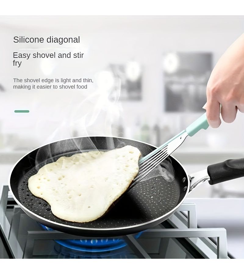 1pc Mint Green Silicone Handle Stainless Steel Spatula Heat Resistant Frying Pan Turner Non Stick Kitchen Utensil For Cooking Steak And Fish Perfect For Christmas New Year Halloween Parties - Image 4