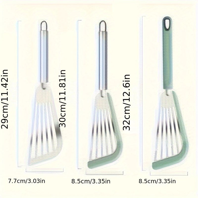 1pc Mint Green Silicone Handle Stainless Steel Spatula Heat Resistant Frying Pan Turner Non Stick Kitchen Utensil For Cooking Steak And Fish Perfect For Christmas New Year Halloween Parties - Image 3