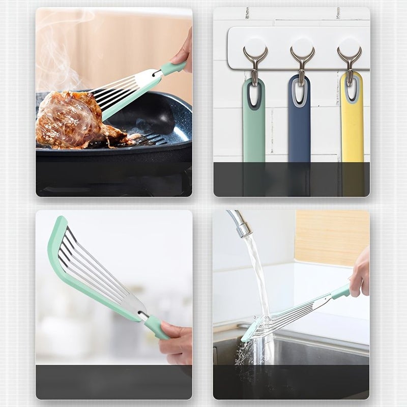 1pc Mint Green Silicone Handle Stainless Steel Spatula Heat Resistant Frying Pan Turner Non Stick Kitchen Utensil For Cooking Steak And Fish Perfect For Christmas New Year Halloween Parties - Image 5