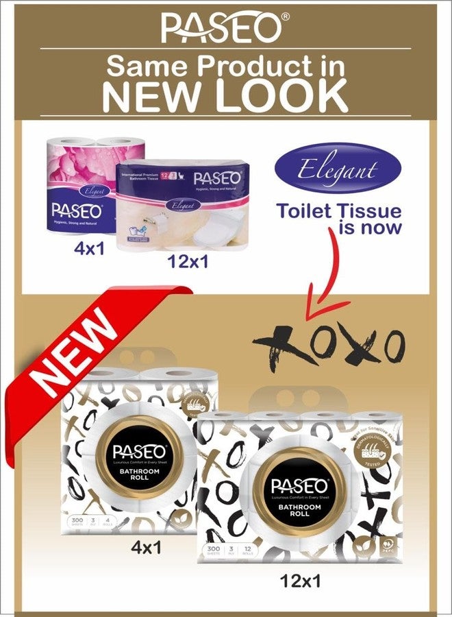 Paseo Elegant International Quality Extra Soft 3 Ply Toilet Paper 8 Toilet Rolls x 300 Toilet Tissue Sheets Sheet Size 9.9 x 10.5 cm - Image 2