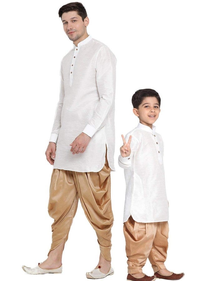 فاستراماي مجموعة سراويل VASTRAMAY Baap Beta White Kurta وDhoti (رجال-36 مقاس/أولاد-12-18 شهرًا) - Image 1