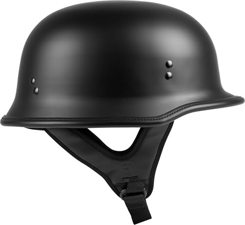 HIGHWAY 21 9-Millimeter German Beanie Helmet, Half Shell Motorcycle Gear, Black Safety Head Cover, Dual D-Ring Chinstrap - Image 3