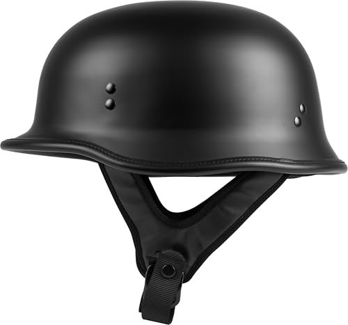 HIGHWAY 21 9-Millimeter German Beanie Helmet, Half Shell Motorcycle Gear, Black Safety Head Cover, Dual D-Ring Chinstrap - Image 5