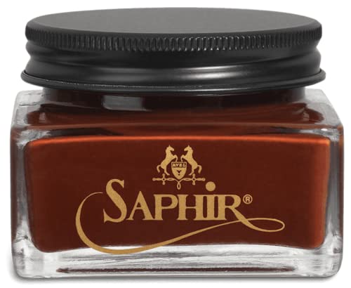 SAPHIR Medaille d'Or Pommadier Cream 75ml – Natural Cream Leather Shoe Polish, Leather Conditioner for Boots, Handbags – Mahogany - Image 1