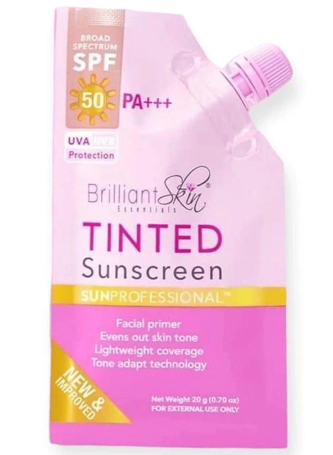 Brilliant Skin واقي من الشمس ملون بعامل حماية من الشمس 50 مع برايمر للوجه وتقنية التكيف مع لون البشرة، حماية من الأشعة فوق البنفسجية الطويلة والمتوسطة، لون طبيعي المظهر مع تغطية واسعة الطيف، يرطب البشرة، تركيبة خفيفة الوزن، 20 جرام. - Image 1