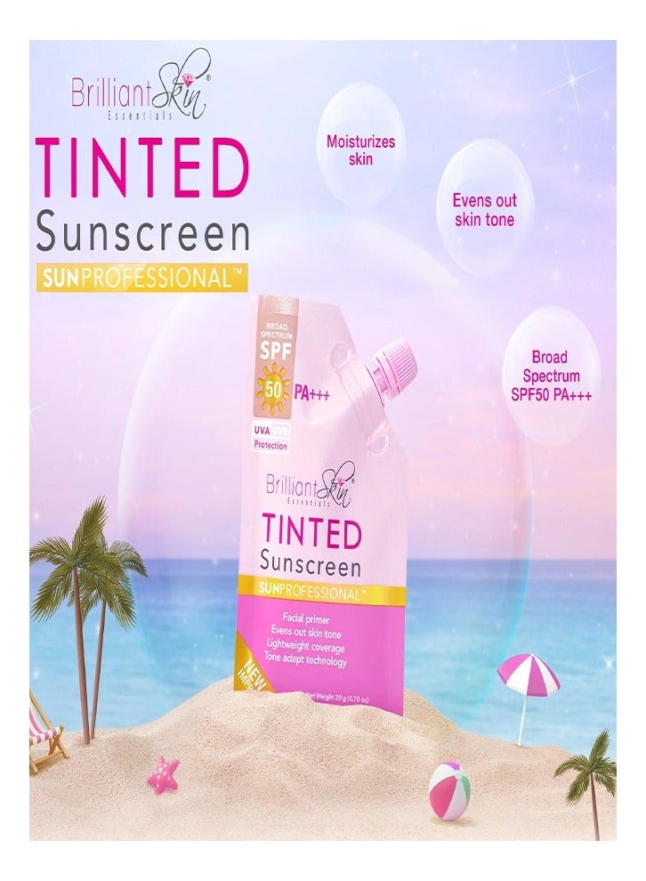 Brilliant Skin واقي من الشمس ملون بعامل حماية من الشمس 50 مع برايمر للوجه وتقنية التكيف مع لون البشرة، حماية من الأشعة فوق البنفسجية الطويلة والمتوسطة، لون طبيعي المظهر مع تغطية واسعة الطيف، يرطب البشرة، تركيبة خفيفة الوزن، 20 جرام. - Image 2