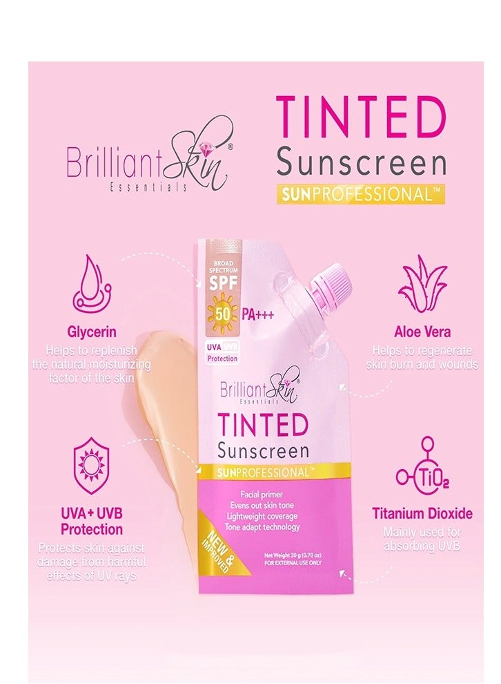 Brilliant Skin واقي من الشمس ملون بعامل حماية من الشمس 50 مع برايمر للوجه وتقنية التكيف مع لون البشرة، حماية من الأشعة فوق البنفسجية الطويلة والمتوسطة، لون طبيعي المظهر مع تغطية واسعة الطيف، يرطب البشرة، تركيبة خفيفة الوزن، 20 جرام. - Image 3