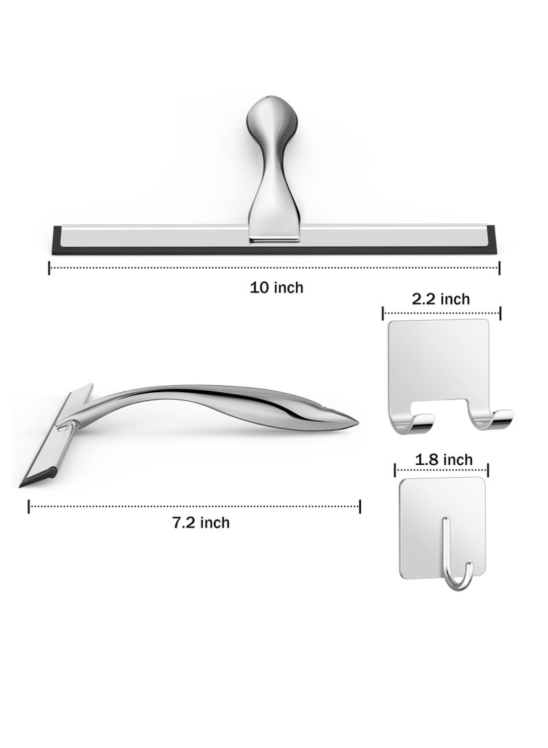 Hihonor All-Purpose Stainless Steel Shower Squeegee for Shower Glass Door with 2 Adhesive Hooks, Bathroom Cleaner Tool Household Window Mirror Squeegee , Cleaning Tile Wall, Car, 10 Inch Silver  - Image 2