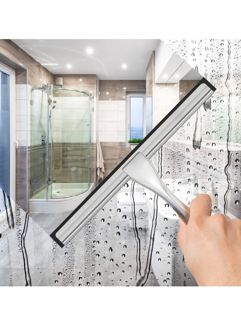 Hihonor All-Purpose Stainless Steel Shower Squeegee for Shower Glass Door with 2 Adhesive Hooks, Bathroom Cleaner Tool Household Window Mirror Squeegee , Cleaning Tile Wall, Car, 10 Inch Silver  - Image 3