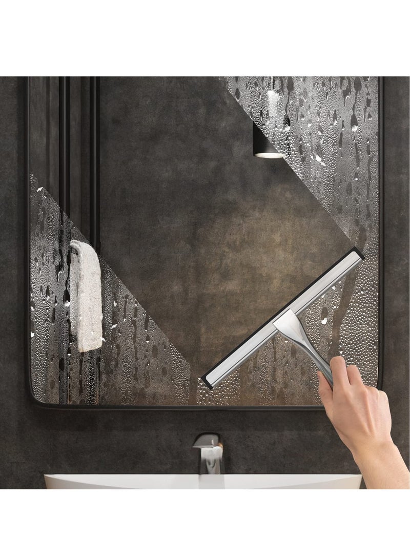 Hihonor All-Purpose Stainless Steel Shower Squeegee for Shower Glass Door with 2 Adhesive Hooks, Bathroom Cleaner Tool Household Window Mirror Squeegee , Cleaning Tile Wall, Car, 10 Inch Silver  - Image 4